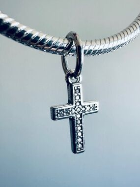 NEW Authentic Pandora Sparkling Cross Dangle Charm 791310CZ